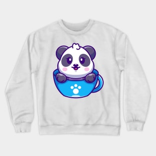 Cute panda on cup coffee cartoon Crewneck Sweatshirt